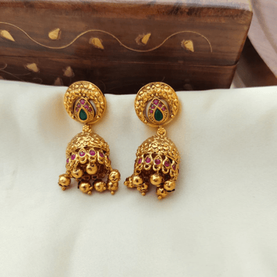 Matt Jhumki Ruby and Green Earring
